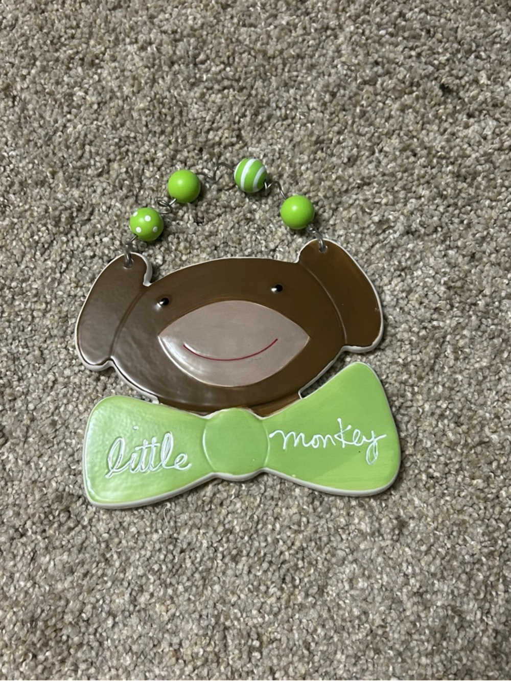 Department 56 Brown and Lime Green Little Monkey Bow Wall Accent